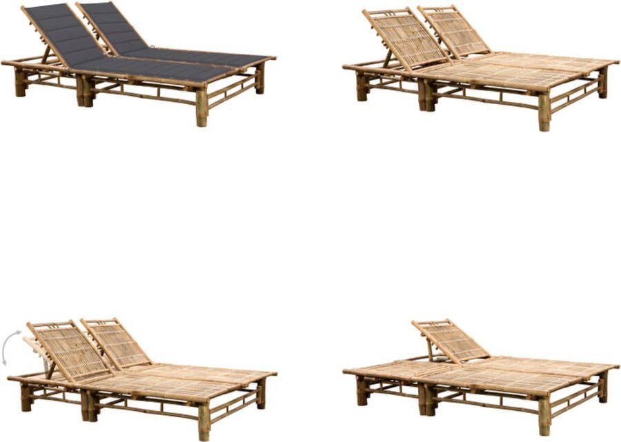 VidaXL Ligbed 2-persoons met kussens bamboe Ligstoel Ligstoelen Ligbed Ligbedden