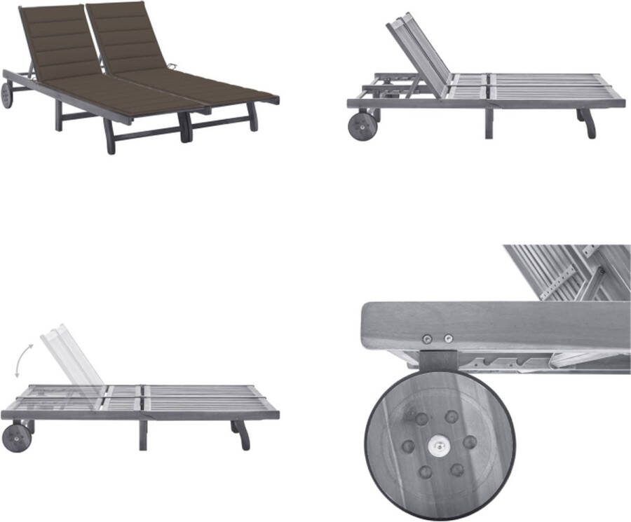 VidaXL Ligbed 2-persoons met kussens massief acaciahout grijs Ligbed Ligstoel Ligbedden Ligstoelen