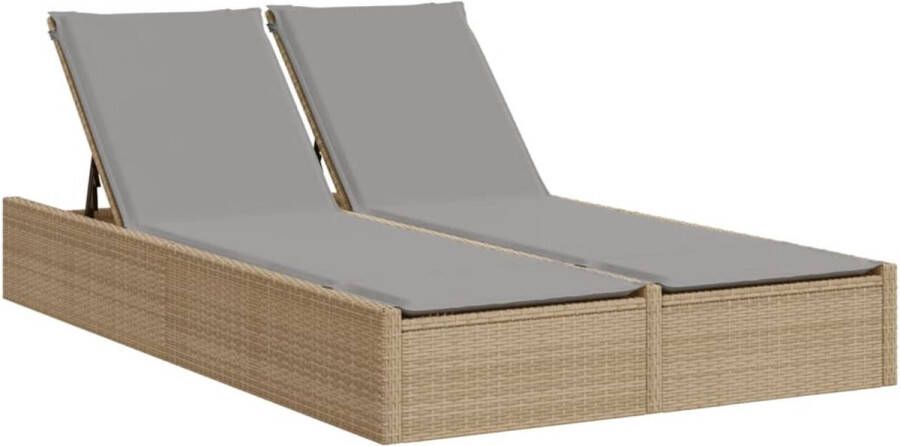 VidaXL Ligbed 2-persoons met kussens poly rattan beige
