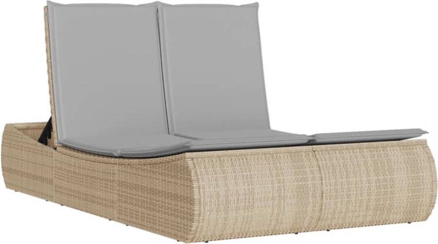 VidaXL Ligbed 2-persoons met kussens poly rattan beige