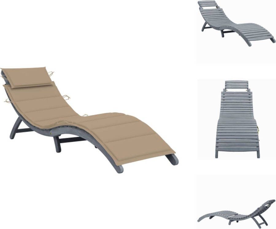 VidaXL Ligbed Acaciahout Grijs 190x60x51 cm Inklapbaar Ligbed