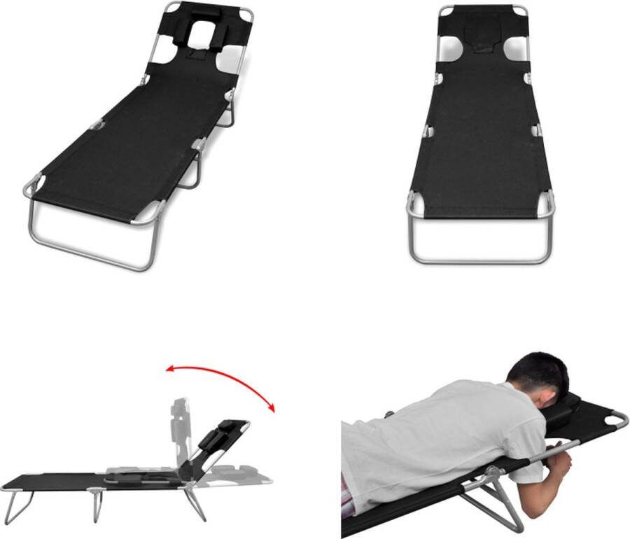 VidaXL Ligbed inklapbaar met hoofdkussen gepoedercoat staal zwart Ligstoel Ligstoelen Lig Stoel Lig Stoelen