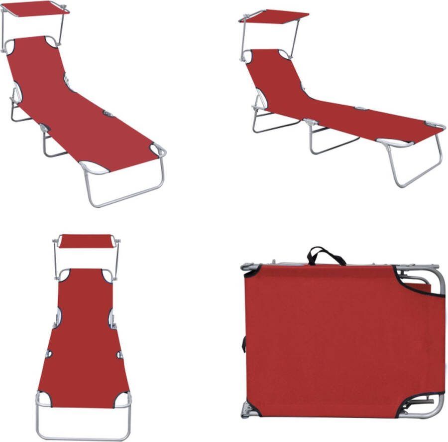 VidaXL Ligbed inklapbaar met luifel aluminium rood Ligbed Ligstoelen Opklapbaar Ligbed Opklapbare Ligstoelen