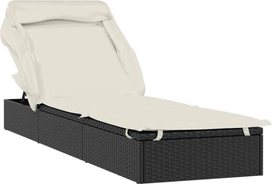 VidaXL Ligbed met inklapbaar dak 213x63x97 cm poly rattan zwart