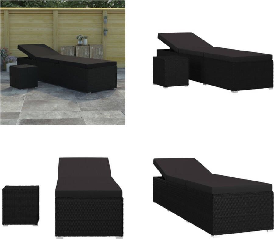 VidaXL Ligbed met kussen en theetafel poly rattan zwart Ligbed Ligbedden Zonnebed Zonnebedden