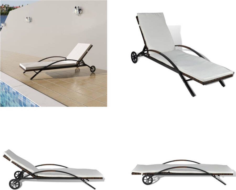 VidaXL Ligbed met kussen en wieltjes poly rattan bruin Ligbed Ligbedden Ligstoel Ligstoelen