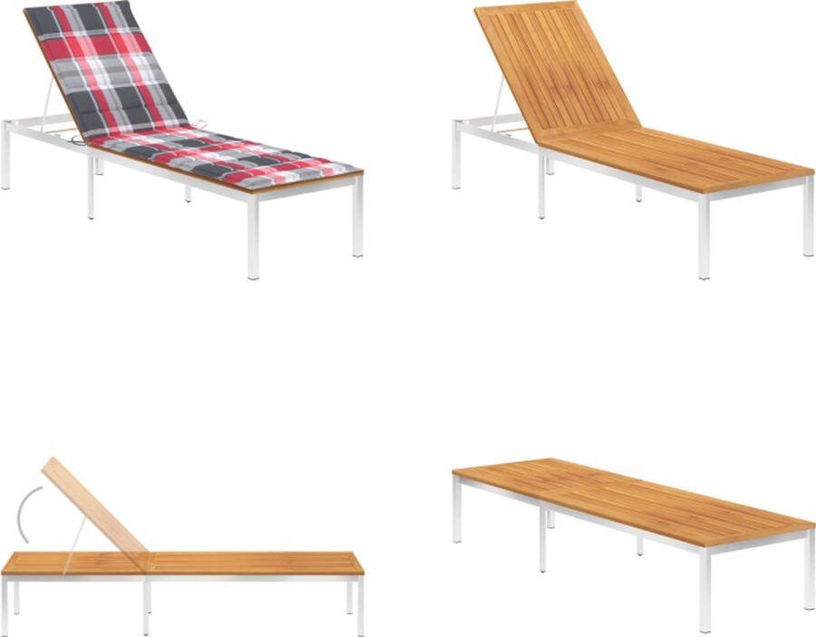 VidaXL Ligbed met kussen massief acaciahout en roestvrij staal Ligbed Ligstoel Ligbedden Ligstoelen