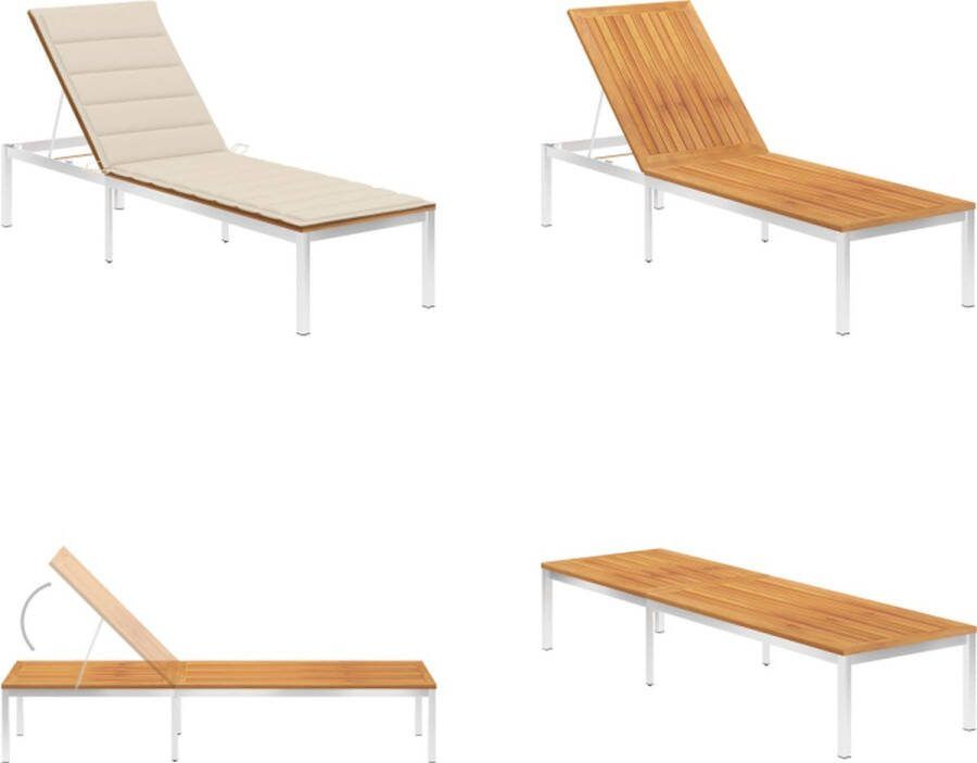VidaXL Ligbed met kussen massief acaciahout en roestvrij staal Ligbed Ligstoel Ligbedden Ligstoelen