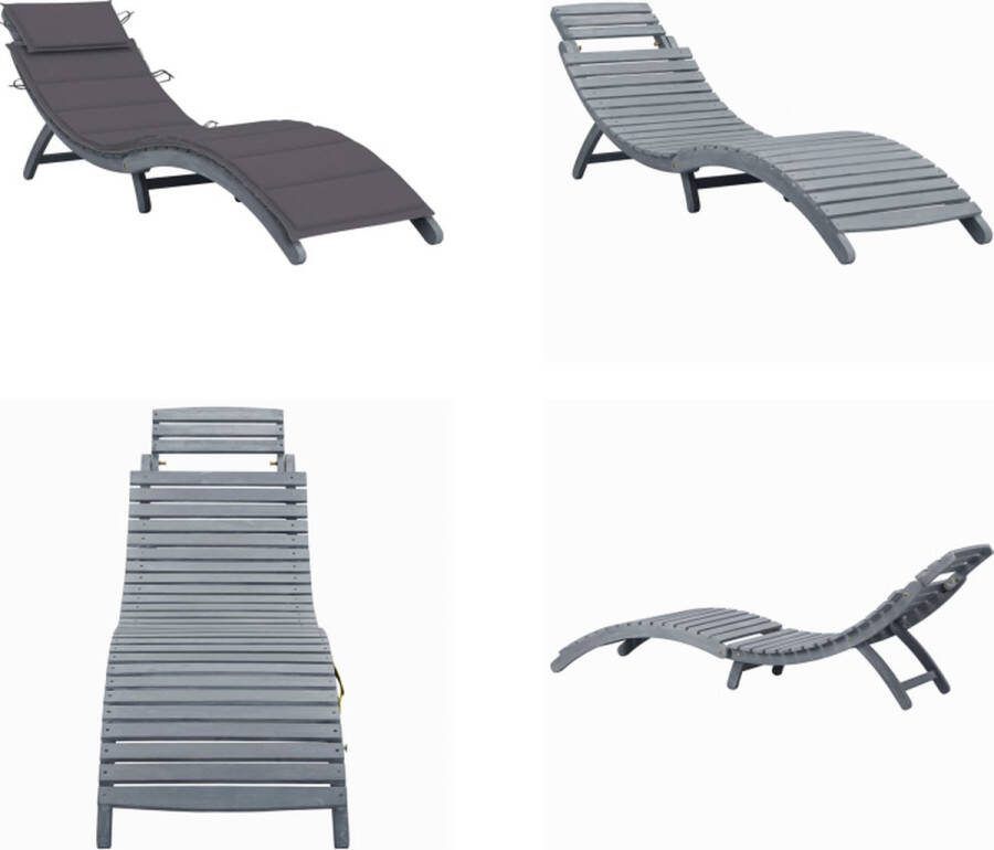 VidaXL Ligbed met kussen massief acaciahout grijs Ligstoel Ligstoelen Lig Stoel Lig Stoelen
