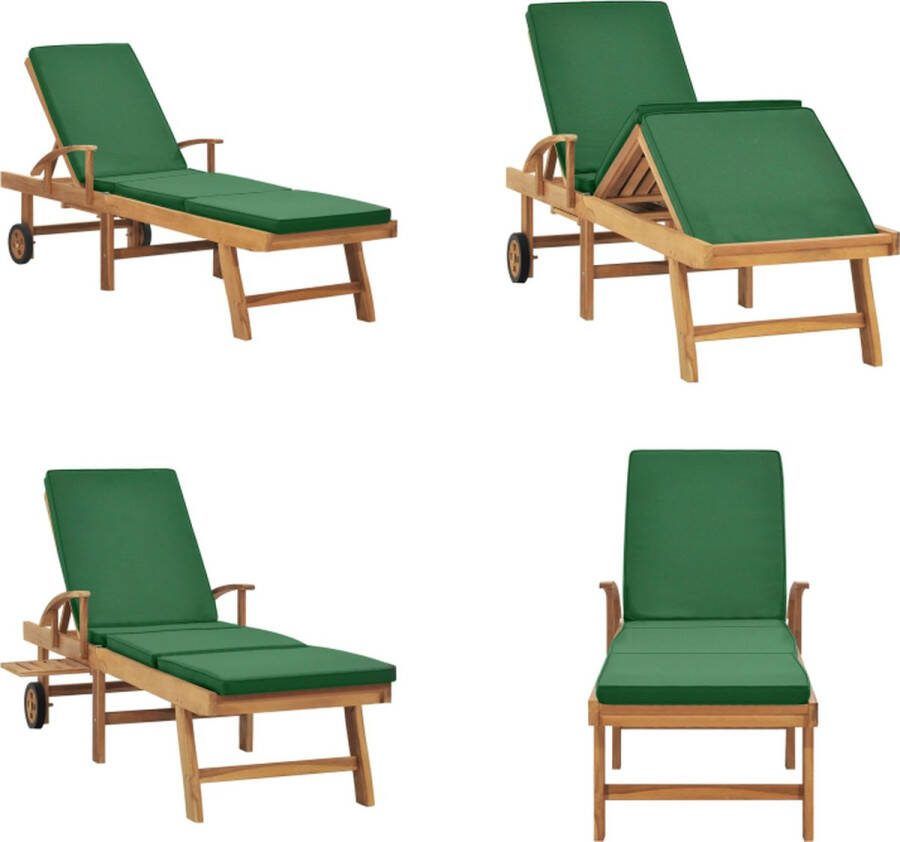 VidaXL Ligbed met kussen massief teakhout groen Ligbed Ligbedden Lig Bed Lig Bedden