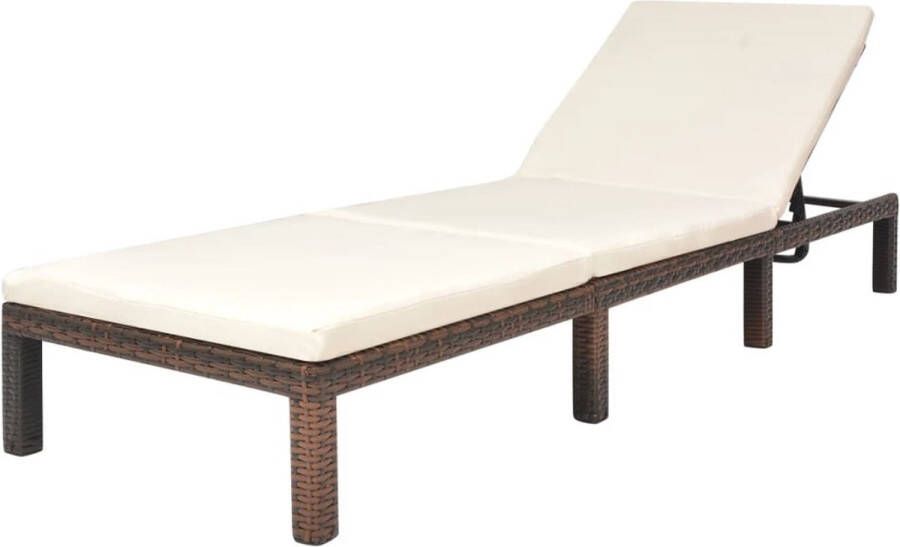 VidaXL -Ligbed-met-kussen-poly-rattan-bruin