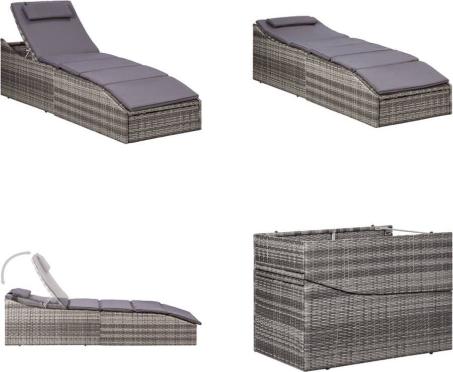 VidaXL Ligbed met kussen poly rattan grijs Ligbed Ligbedden Zonnebed Zonnebedden