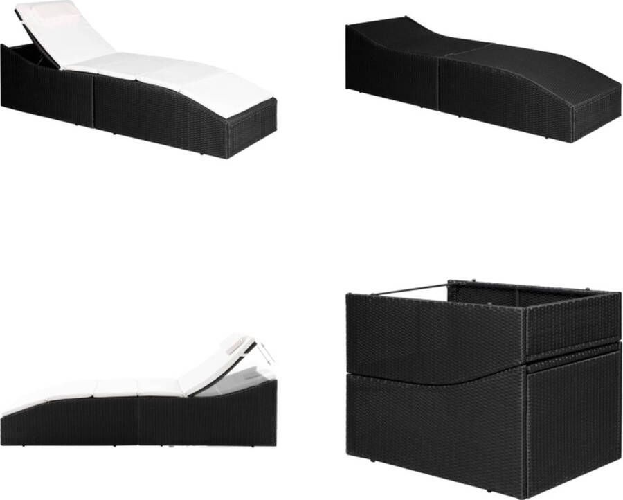 VidaXL Ligbed met kussen poly rattan zwart Ligbed Ligbedden Ligstoel Ligstoelen