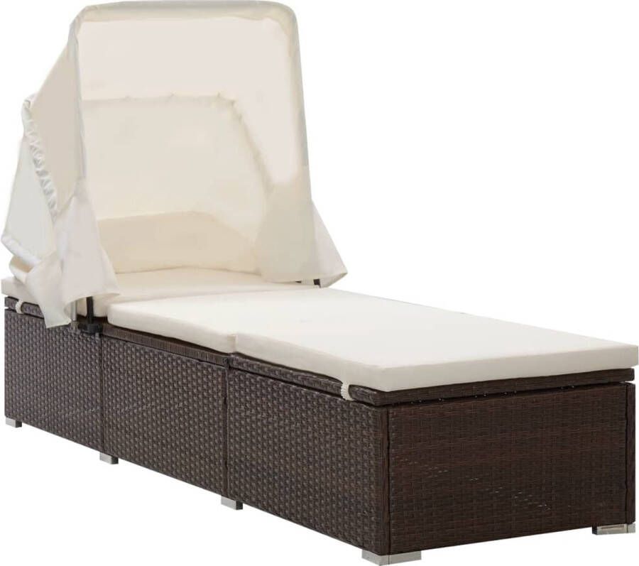 VidaXL Ligbed met luifel en kussen poly rattan bruin