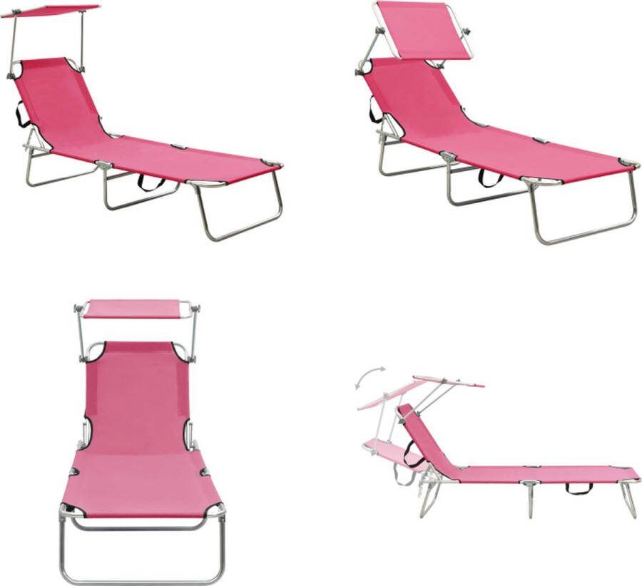 VidaXL Ligbed met luifel inklapbaar staal magenta Ligbed Ligbedden Loungebed Loungebedden