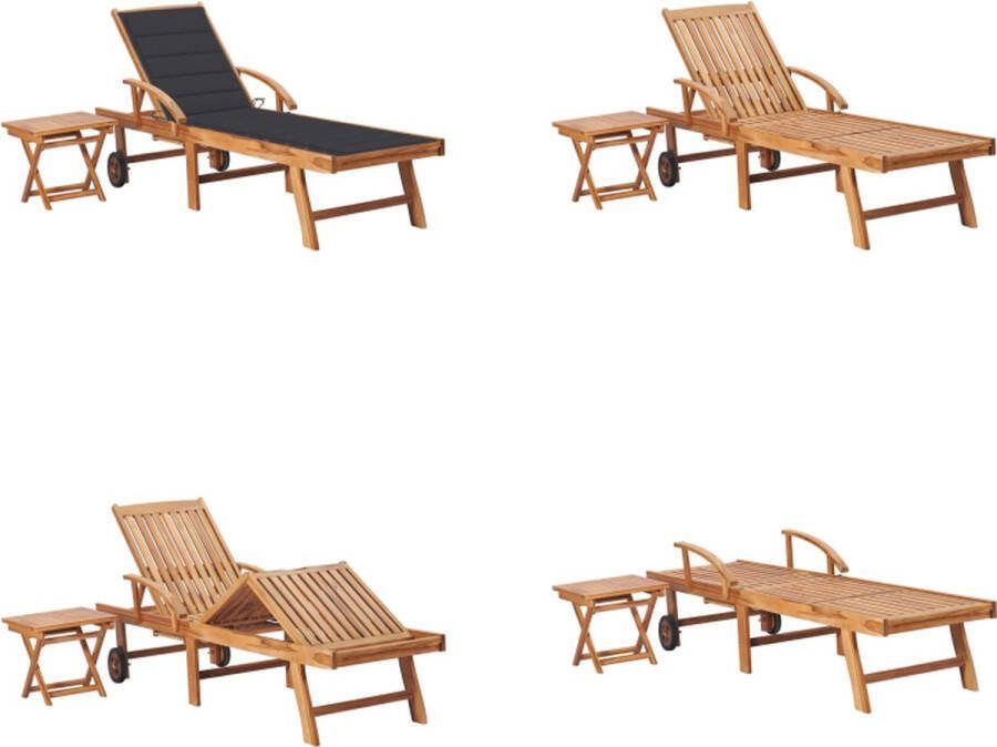VidaXL Ligbed met tafel en kussen massief teakhout Ligbed Met Tafel Ligbedden Met Tafels Ligbeddenset Ligbeddensets