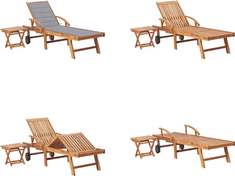 VidaXL Ligbed met tafel en kussen massief teakhout Ligbed Met Tafel Ligbedden Met Tafels Ligbeddenset Ligbeddensets