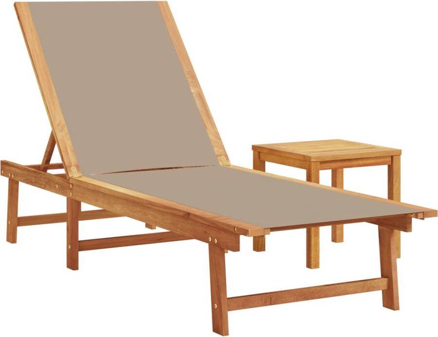 VidaXL Ligbed met tafel massief acaciahout en textileen taupe