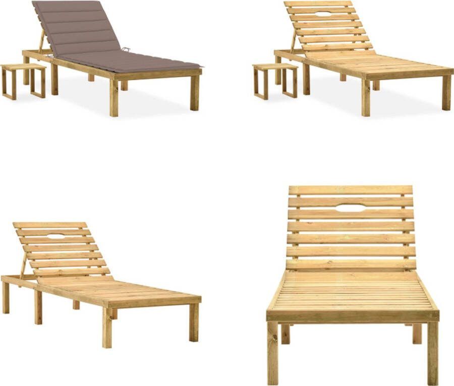 VidaXL Ligbed met tafeltje en kussen geïmpregneerd grenenhout Ligbed Met Tafel Ligbedden Met Tafels Ligbed Met Tafeltje Ligbedden Met Tafeltjes