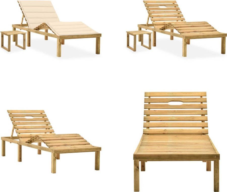 VidaXL Ligbed met tafeltje en kussen geïmpregneerd grenenhout Ligbed Met Tafel Ligbedden Met Tafels Ligbed Met Tafeltje Ligbedden Met Tafeltjes