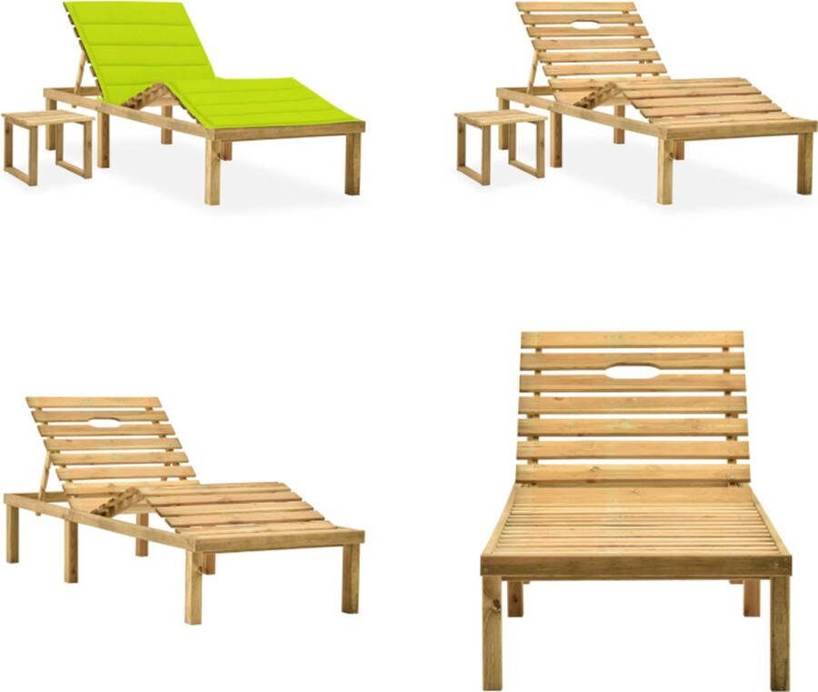 VidaXL Ligbed met tafeltje en kussen geïmpregneerd grenenhout Ligbed Met Tafel Ligbedden Met Tafels Ligbed Met Tafeltje Ligbedden Met Tafeltjes