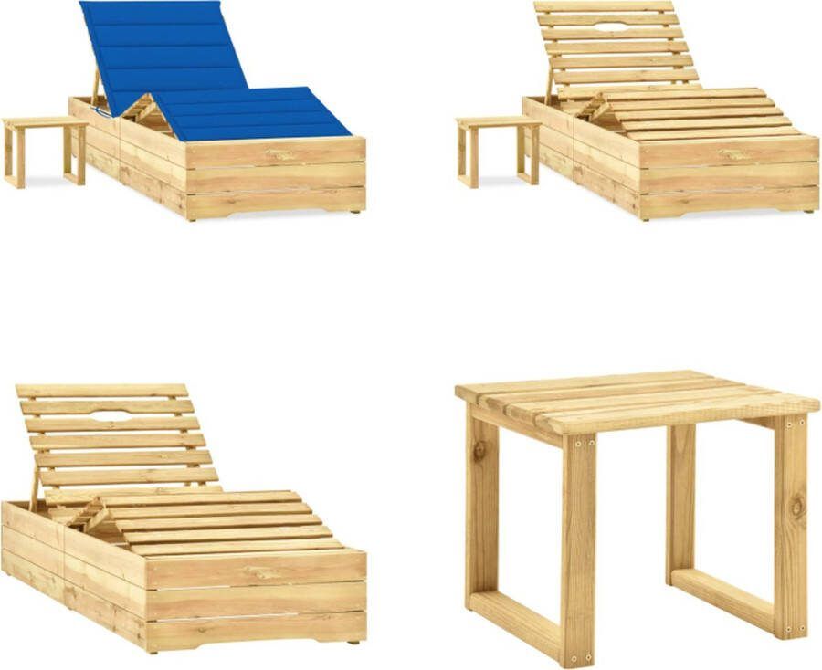VidaXL Ligbed met tafeltje en kussen geïmpregneerd grenenhout Ligbed Met Tafel Ligbedden Met Tafels Ligbed Met Tafeltje Ligbedden Met Tafeltjes