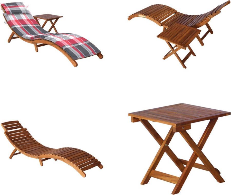 VidaXL Ligbed met tafeltje en kussen massief acaciahout Ligbed Met Tafel Ligbedden Met Tafels Ligbed Met Tafeltje Ligbedden Met Tafeltjes