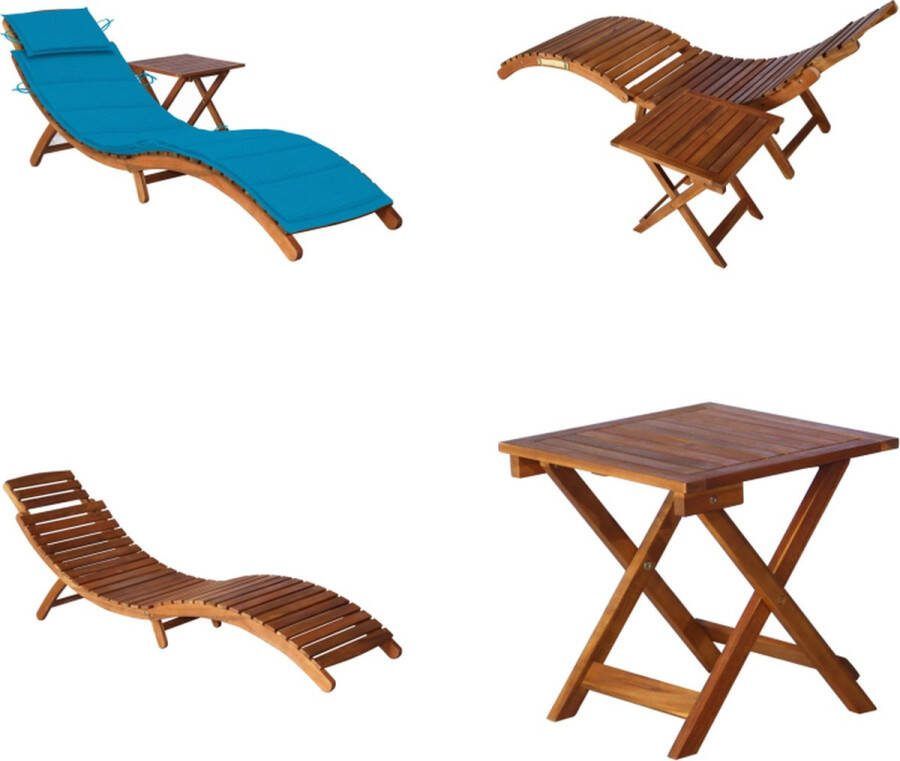 VidaXL Ligbed met tafeltje en kussen massief acaciahout Ligbed Met Tafel Ligbedden Met Tafels Ligbed Met Tafeltje Ligbedden Met Tafeltjes