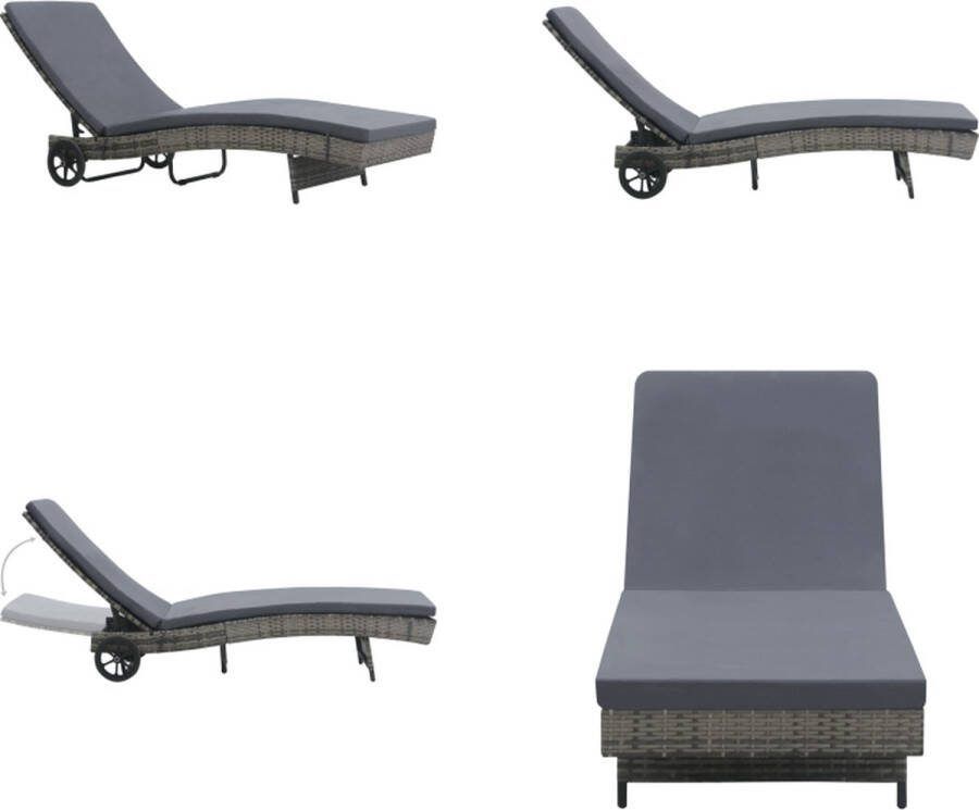 VidaXL Ligbed met wielen en kussen poly rattan antraciet Ligbed Ligbedden Ligstoel Ligstoelen