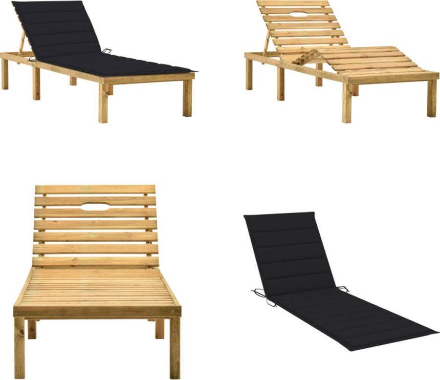 VidaXL Ligbed met zwart kussen geïmpregneerd grenenhout Zonnestoel Zonnestoelen Zonnebed Zonnebedden