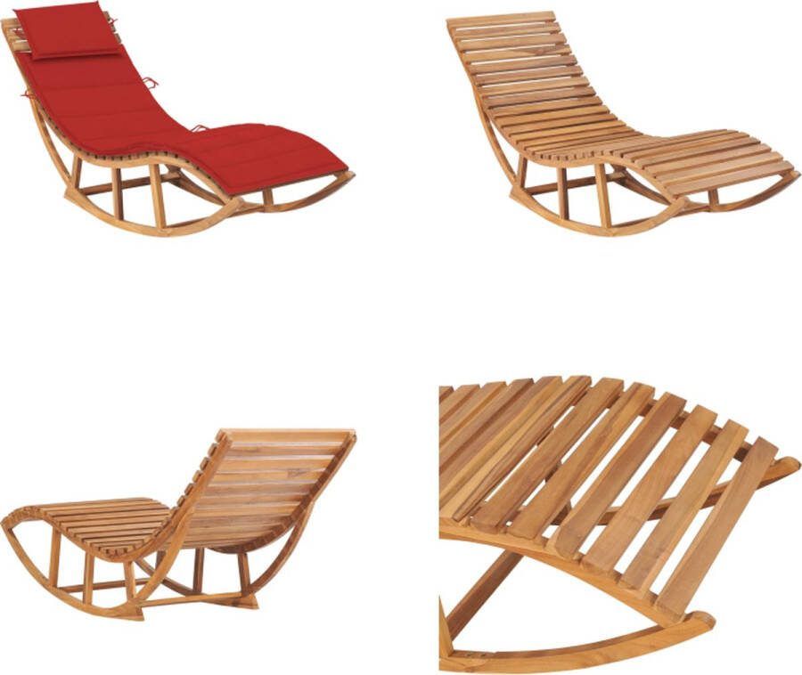 VidaXL Ligbed schommelend met kussen massief teakhout Zonnestoel Zonnestoelen Zonnebed Zonnebedden