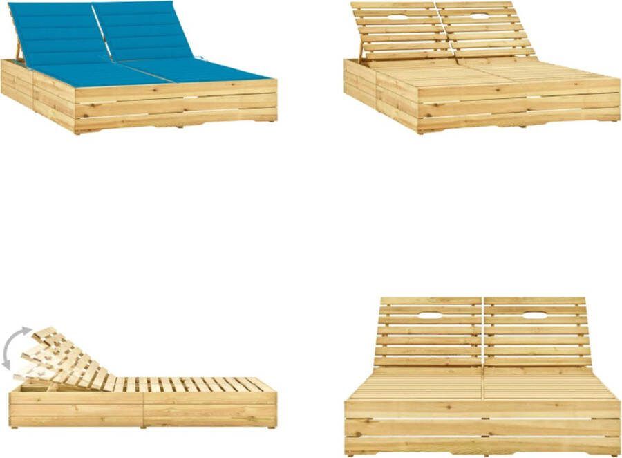 VidaXL Ligbed tweepersoons met blauwe kussens geïmpregneerd grenenhout Zonnestoel Zonnestoelen Zonnebed Zonnebedden
