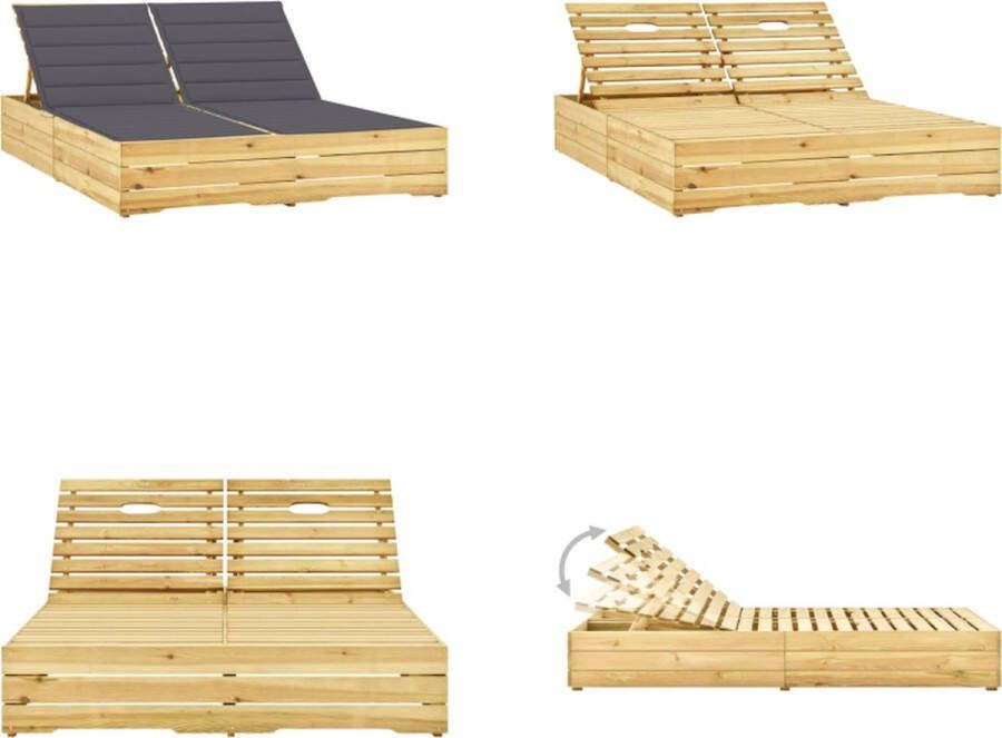 VidaXL Ligbed tweepersoons met kussens geïmpregneerd grenenhout Zonnestoel Zonnestoelen Zonnebed Zonnebedden