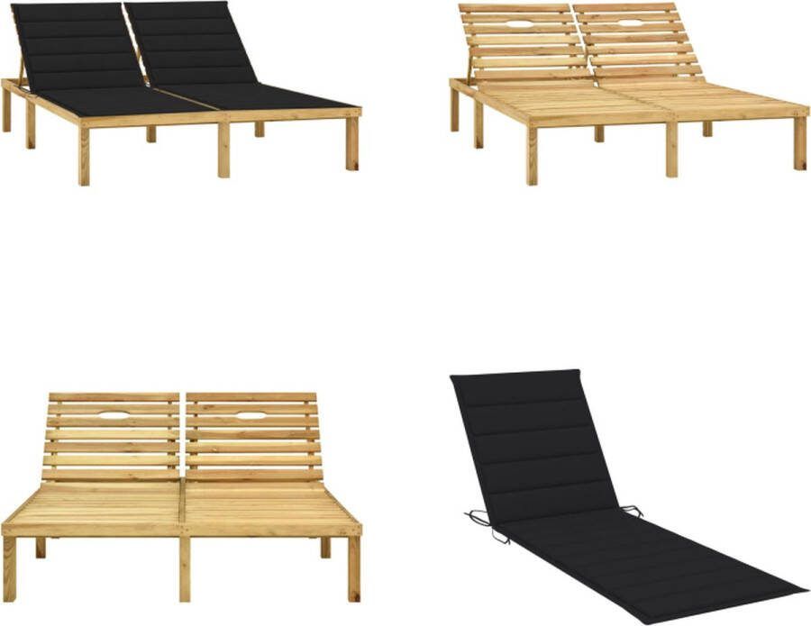 VidaXL Ligbed tweepersoons met kussens geïmpregneerd grenenhout Zonnestoel Zonnestoelen Zonnebed Zonnebedden