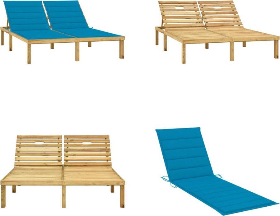 VidaXL Ligbed tweepersoons met kussens geïmpregneerd grenenhout Zonnestoel Zonnestoelen Zonnebed Zonnebedden