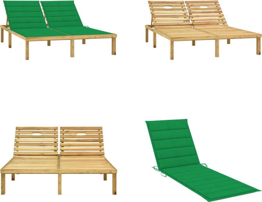 VidaXL Ligbed tweepersoons met kussens geïmpregneerd grenenhout Zonnestoel Zonnestoelen Zonnebed Zonnebedden