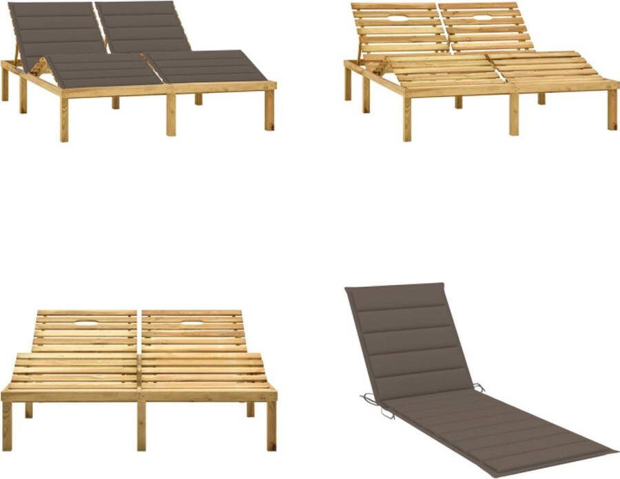 VidaXL Ligbed tweepersoons met taupe kussens geïmpregneerd grenenhout Zonnestoel Zonnestoelen Zonnebed Zonnebedden