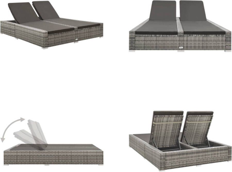 VidaXL Ligbed tweepersoons poly rattan grijs Ligbed Ligbedden Ligstoel Ligstoelen