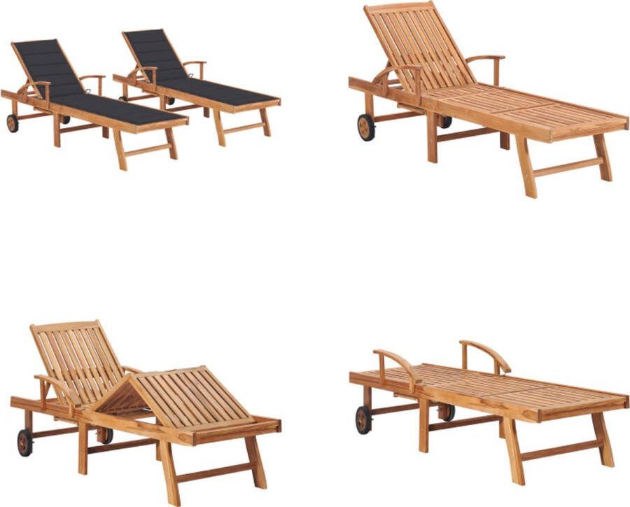 VidaXL Ligbedden 2 st met antracietkleurige kussens massief teakhout Zonnestoel Zonnestoelen Zonnebed Zonnebedden