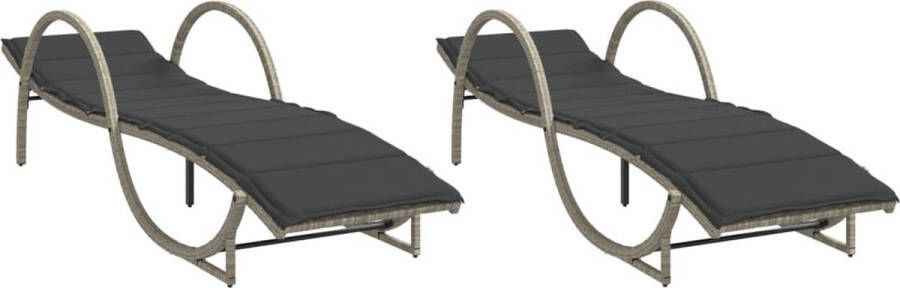 VidaXL Ligbedden 2 st met kussens poly rattan lichtgrijs