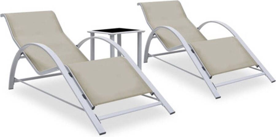 VidaXL Lounge ligbed set 2 stuks met tafel Cream Beige Sun Loungers Zonnestoel Zon Tuin Ligbed set 2pcs