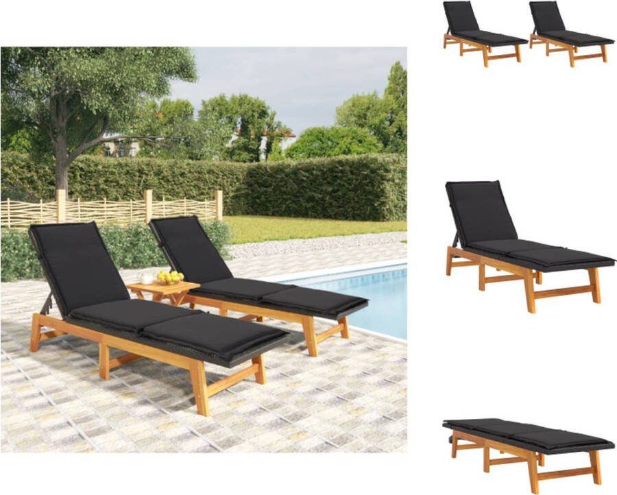 VidaXL Ligbedden Acaciahout PE-rattan Verstelbare rugleuning Zwart Bruin 200x54x87 cm Ligbed