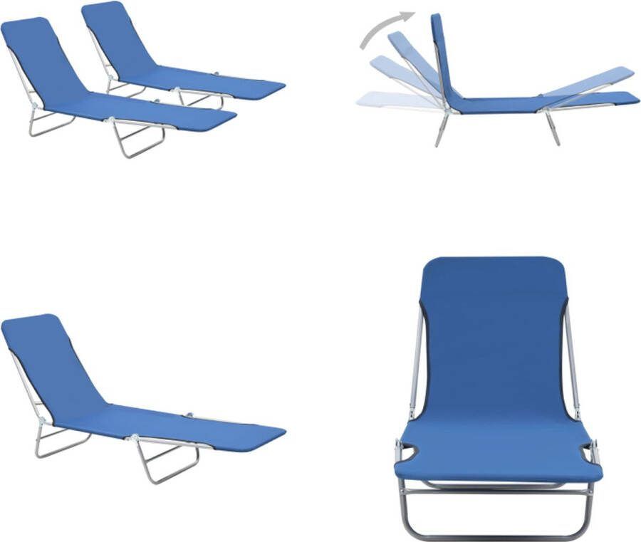 VidaXL Ligbedden inklapbaar 2 st staal en stof blauw Zonnestoel Zonnestoelen Ligbed Ligbedden