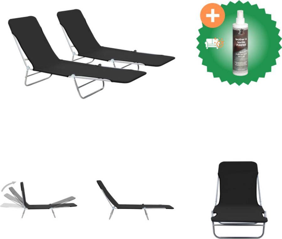 VidaXL Strandstoel Set zwart 56 x 182 x 24.5 cm verstelbare rugleuning Ligbed Inclusief Reiniger