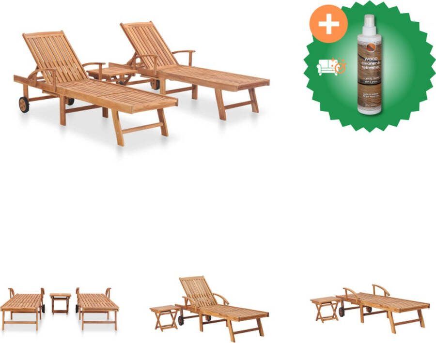 VidaXL Ligbedden Teakhout Verstelbare rugleuning Met wielen Inclusief bijzettafel 195 x 59.5 cm Ligbed Inclusief Houtreiniger en verfrisser