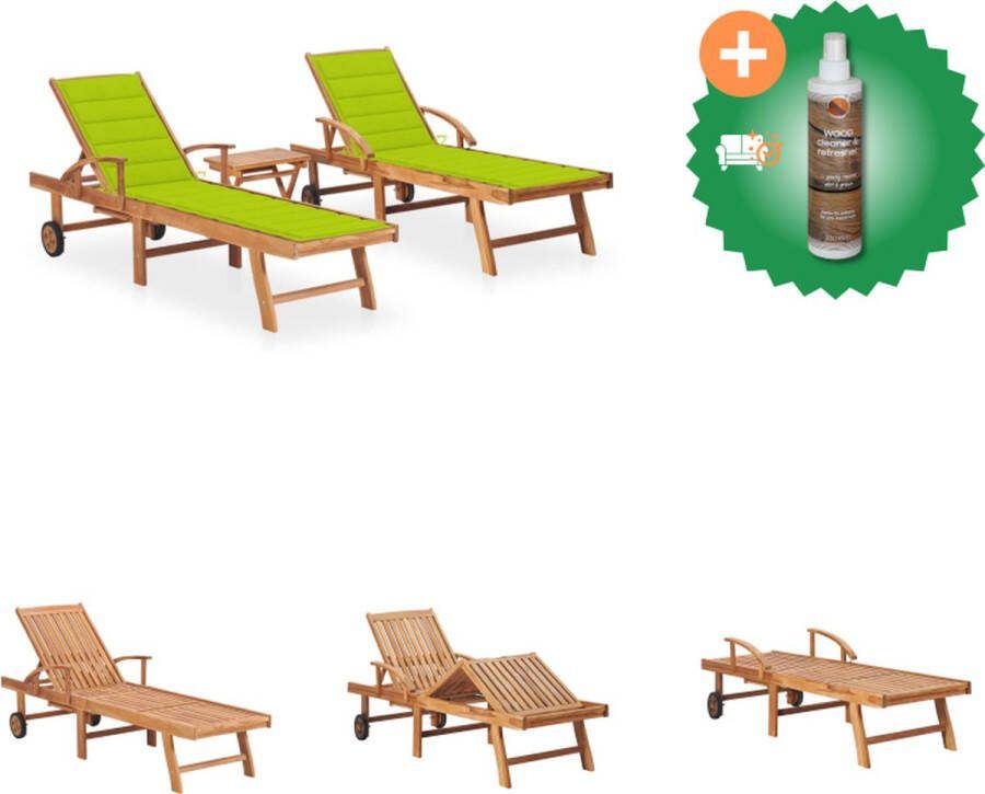 VidaXL Ligbedden Teakhouten Verstelbare rugleuning Inclusief bijzettafel en kussens 195x59.5cm Ligbed Inclusief Houtreiniger en verfrisser