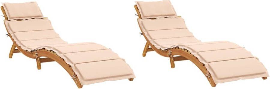 VidaXL Ligstoelen 2 st met kussens massief acaciahout beige
