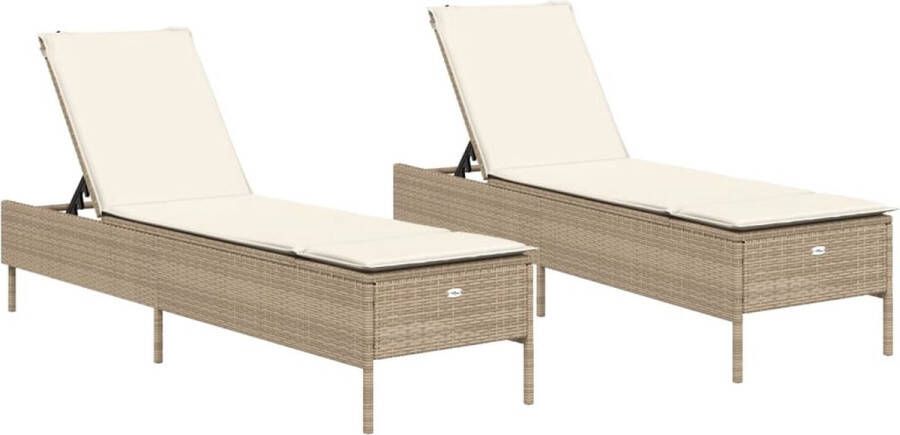 VidaXL Ligstoelen 2 st met kussens poly rattan beige