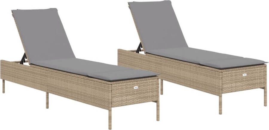 VidaXL Ligstoelen 2 st met kussens poly rattan beige