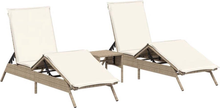 VidaXL Ligstoelen 2 st met tafel poly rattan beige